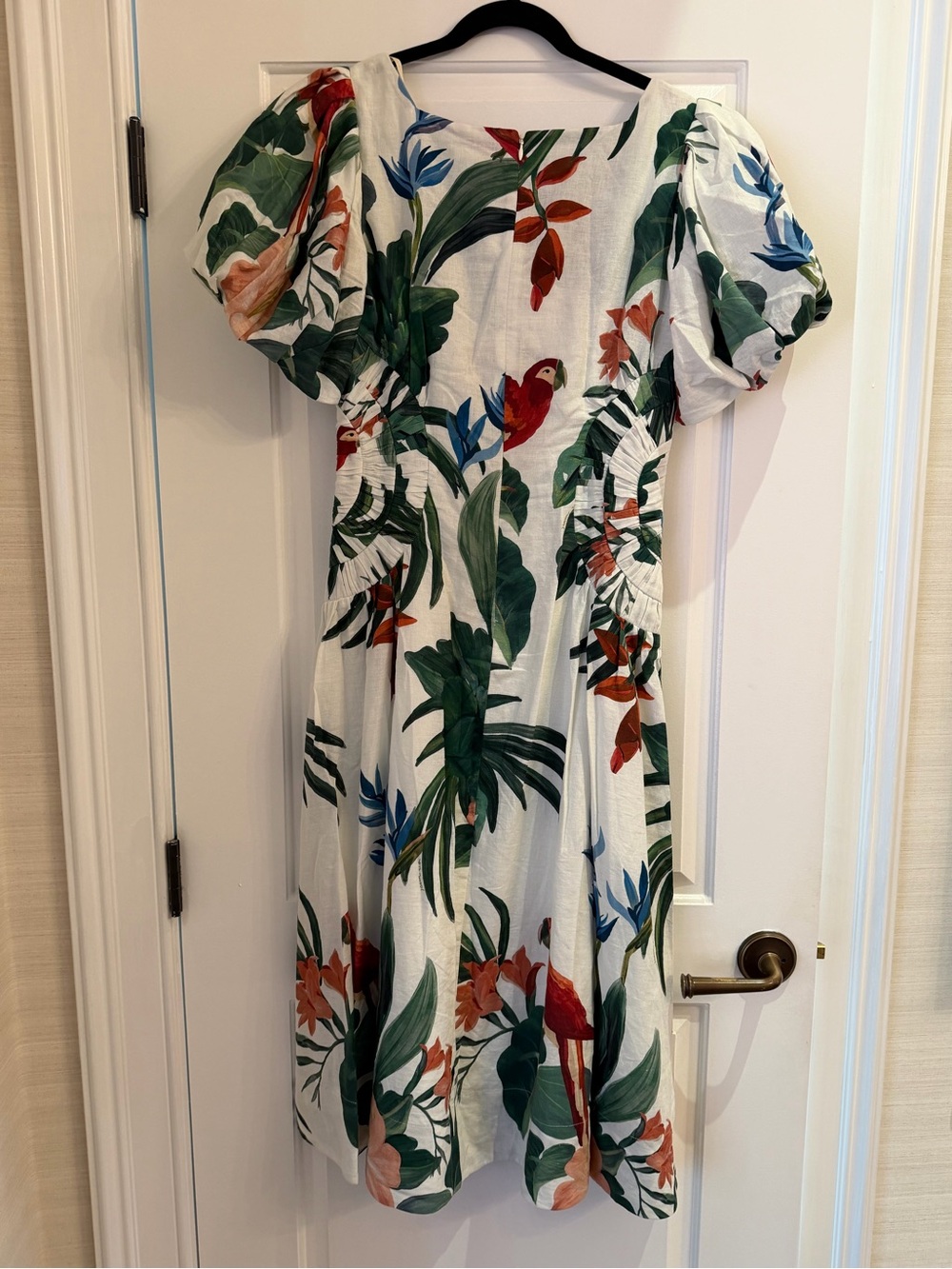FARM Rio Cream Midi Dress with Green, Red and Coral Tropical Print - Picture 5 of 5